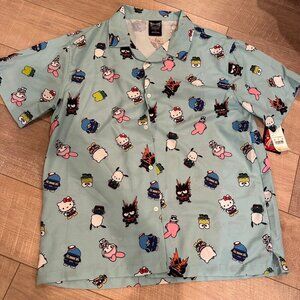 HELLO KITTY AND FRIENDS MY HERO ACADEMIA MENS SHORT SLEEVE BUTTON SHIRT LARGE NE